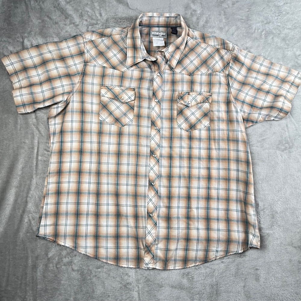 Wrangler Western Shirt‎ Mens XXL Plaid Pearl Snap Short Sleeve Cowboy Casual